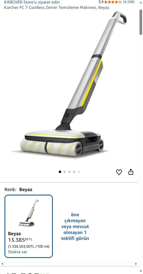 Karcher FC 7 Cordless Zemin Temizleme Makinesi, Beyaz