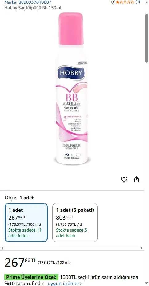 Hobby Saç Köpüğü Bb 150ml