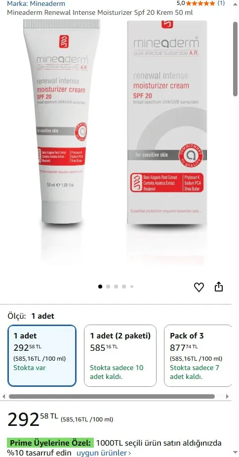 Mineaderm Renewal Intense Moisturizer Spf 20 Krem 50 ml