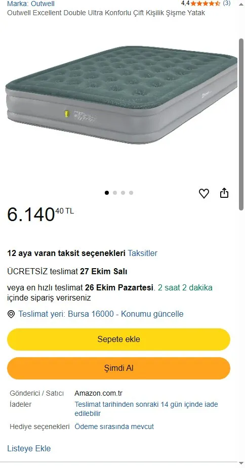 Outwell Excellent Double Ultra Konforlu Çift Kişilik Şişme Yatak