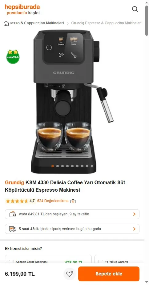 Grundig KSM 4330 Delisia Coffee Yarı Otomatik Süt Köpürtücülü Espresso Makinesi