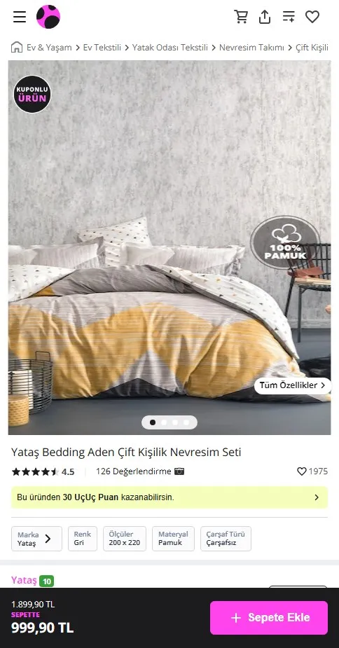 Yataş Bedding Aden Çift Kişilik Nevresim Seti
