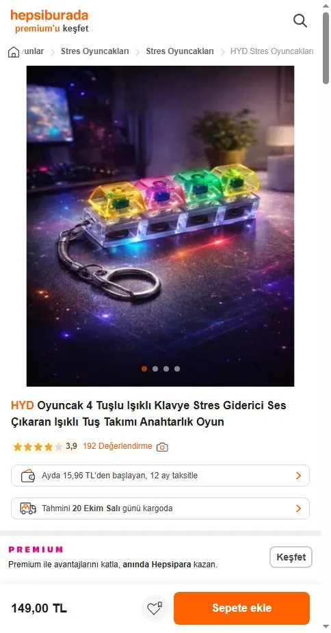 HYD Oyuncak 4 Tuşlu Işıklı Klavye Stres Giderici Ses Çıkaran Işıklı Tuş Takımı Anahtarlık Oyun