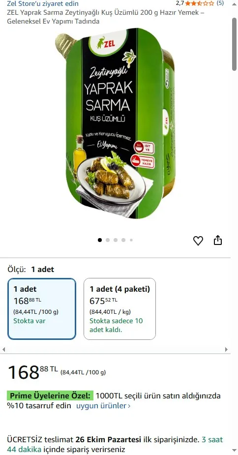 ZEL Yaprak Sarma Zeytinyağlı Kuş Üzümlü 200 g Hazır Yemek – Geleneksel Ev Yapımı Tadında