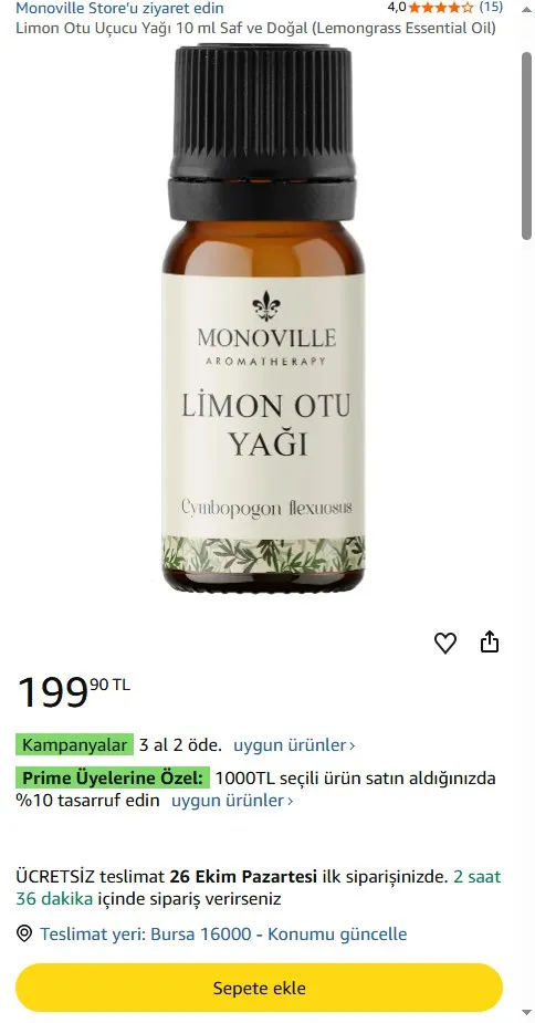 Limon Otu Uçucu Yağı 10 ml Saf ve Doğal (Lemongrass Essential Oil)
