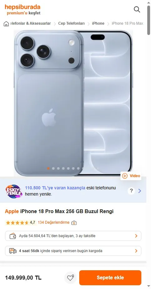 Apple iPhone 18 Pro Max 256 GB Buzul Rengi