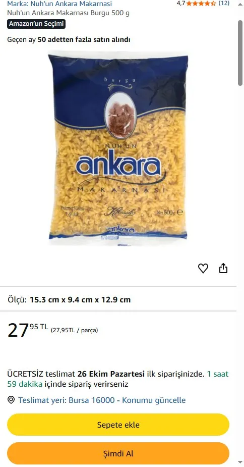 Nuh'un Ankara Makarnası Burgu 500 g