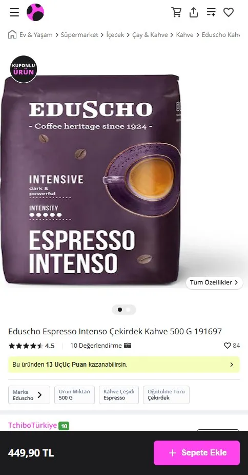 Eduscho Espresso Intenso Çekirdek Kahve 500 G 191697