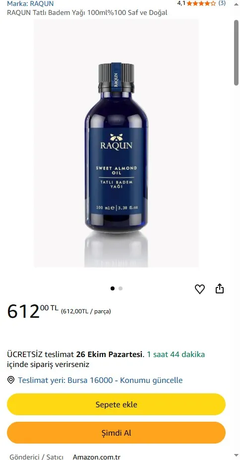 RAQUN Tatlı Badem Yağı 100ml%100 Saf ve Doğal