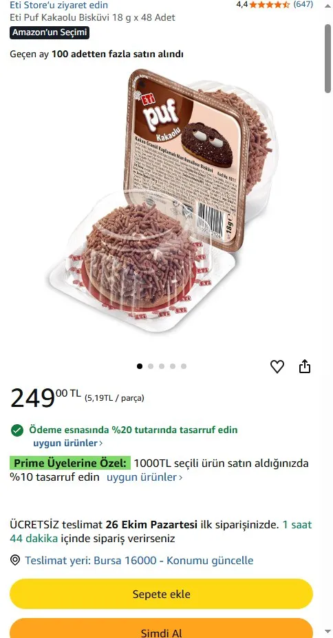 Eti Puf Kakaolu Bisküvi 18 g x 48 Adet