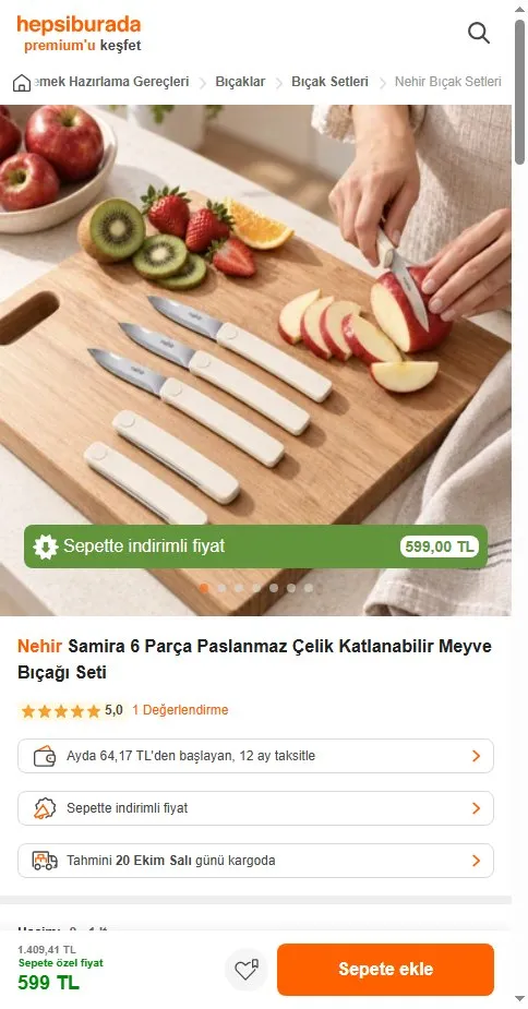 Nehir Samira 6 Parça Paslanmaz Çelik Katlanabilir Meyve Bıçağı Seti