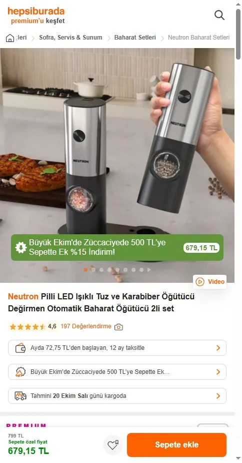 Neutron Pilli LED Işıklı Tuz ve Karabiber Öğütücü Değirmen Otomatik Baharat Öğütücü 2li set