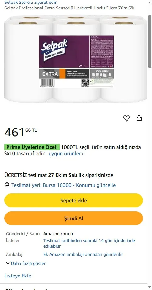 Selpak Professional Extra Sensörlü Hareketli Havlu 21cm 70m 6'lı
