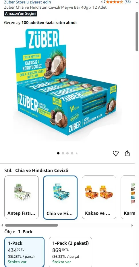 Züber Chia ve Hindistan Cevizli Meyve Bar 40g x 12 Adet