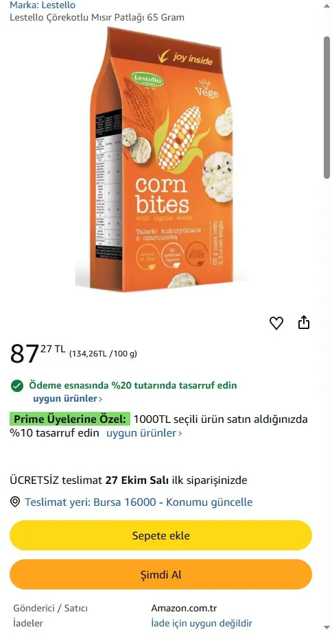 Lestello Çörekotlu Mısır Patlağı 65 Gram