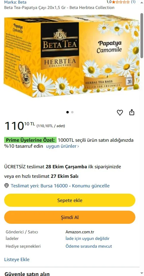 Beta Tea-Papatya Çayı 20x1,5 Gr - Beta Herbtea Collection