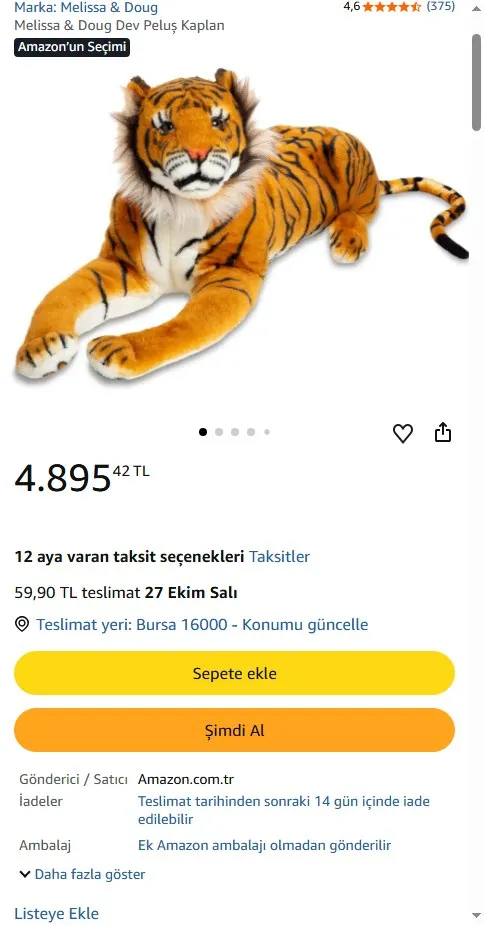 Melissa & Doug Dev Peluş Kaplan