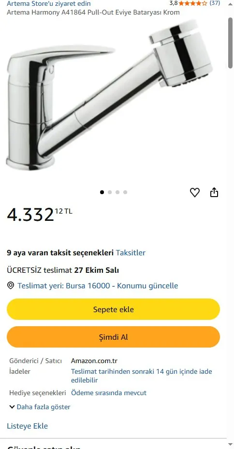 Artema Harmony A41864 Pull-Out Eviye Bataryası Krom