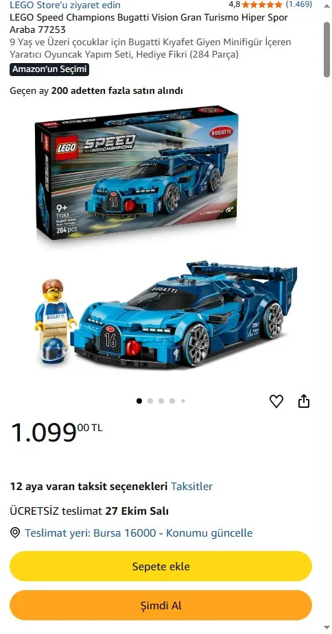 LEGO Speed Champions Bugatti Vision Gran Turismo Hiper Spor Araba 77253