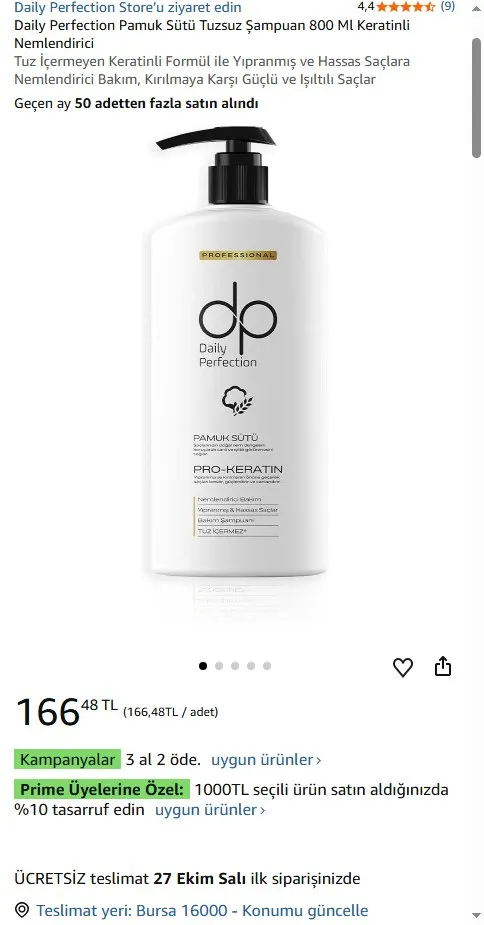 Daily Perfection Pamuk Sütü Tuzsuz Şampuan 800 Ml Keratinli Nemlendirici