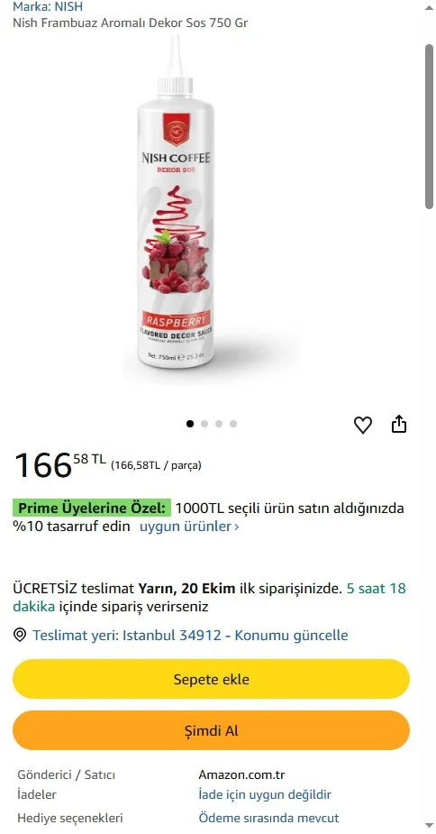 Nish Frambuaz Aromalı Dekor Sos 750 Gr