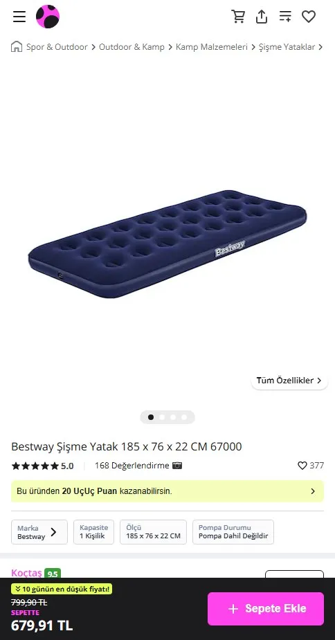 Bestway Şişme Yatak 185 x 76 x 22 CM 67000