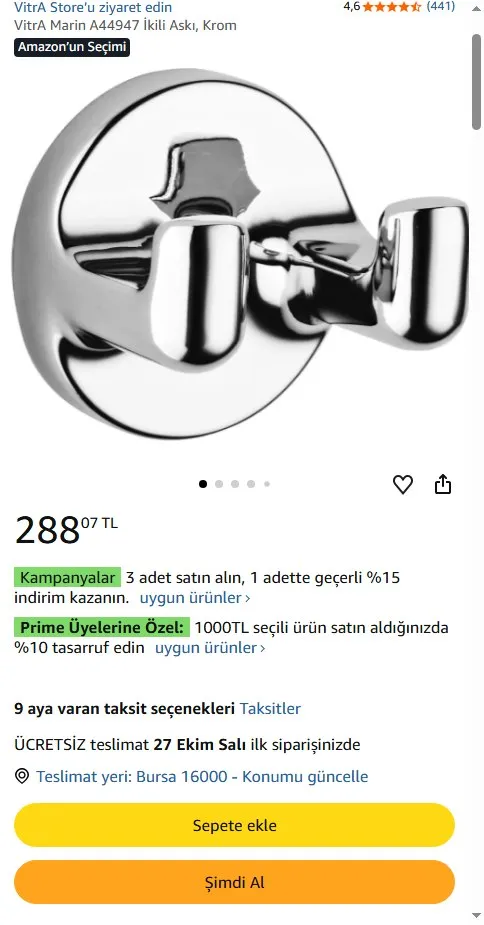 VitrA Marin A44947 İkili Askı, Krom