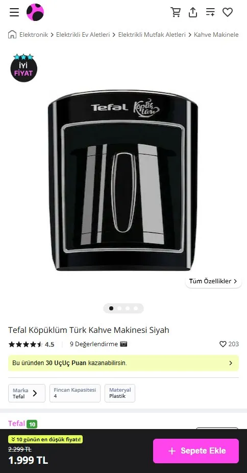 Tefal Köpüklüm Türk Kahve Makinesi Siyah