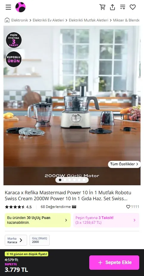 Karaca x Refika Mastermaıd Power 10 İn 1 Mutfak Robotu Swiss Cream 2000W Power 10 In 1 Gıda Haz. Set Swiss Cream