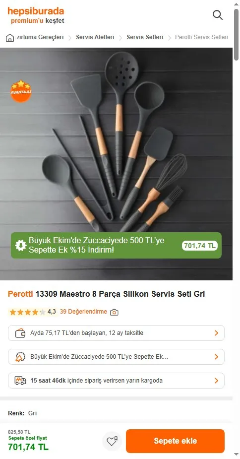 Perotti 13309 Maestro 8 Parça Silikon Servis Seti Gri