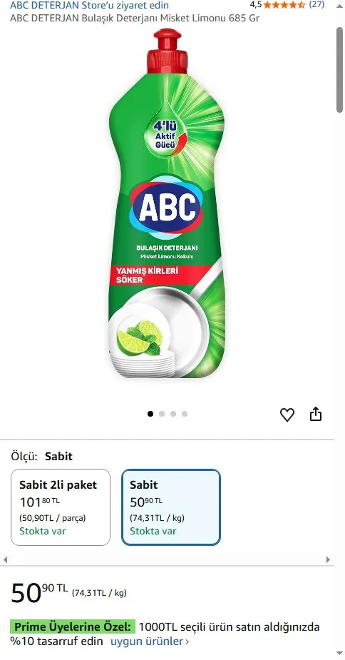 ABC DETERJAN Bulaşık Deterjanı Misket Limonu 685 Gr