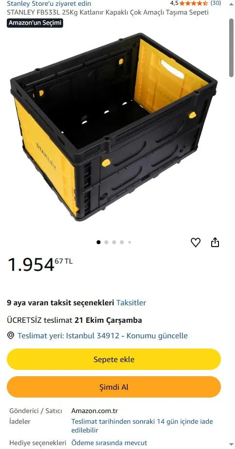STANLEY FB533L 25Kg Katlanır Kapaklı Çok Amaçlı Taşıma Sepeti