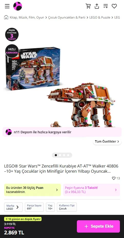 LEGO® Star Wars™ Zencefilli Kurabiye AT-AT™ Walker 40806 –10+ Yaş Çocuklar için Minifigür İçeren Yılbaşı Oyuncak Yapım Seti (697P)