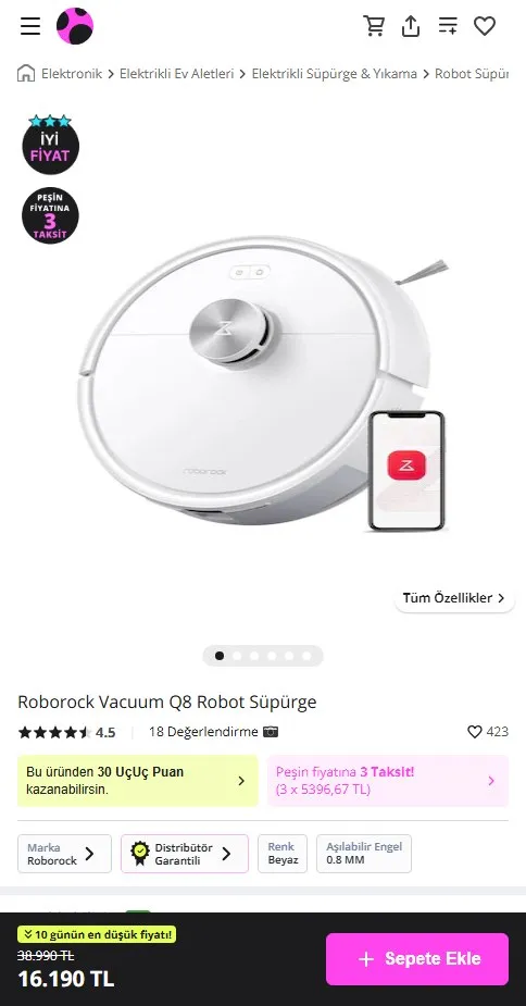 Roborock Vacuum Q8 Robot Süpürge