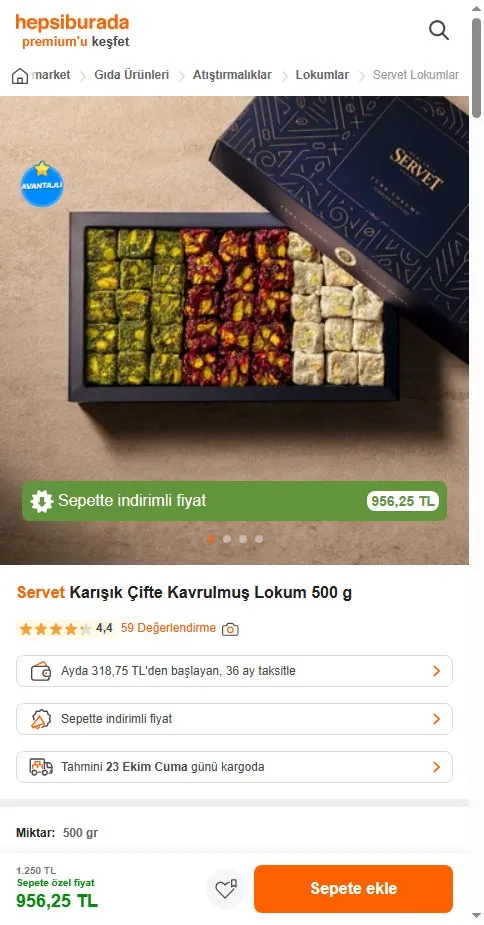 Servet Karışık Çifte Kavrulmuş Lokum 500 g