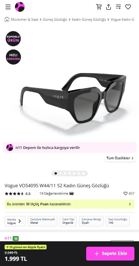 Vogue VO5409S W44/11 52 Kadın Güneş Gözlüğü