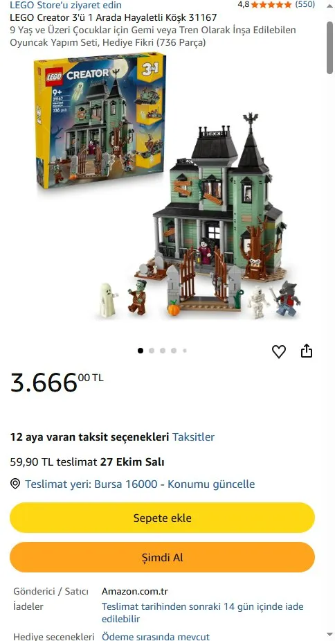 LEGO Creator 3'ü 1 Arada Hayaletli Köşk 31167