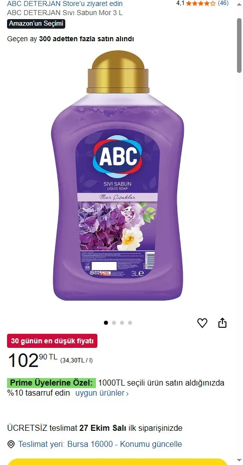 ABC DETERJAN Sıvı Sabun Mor 3 L