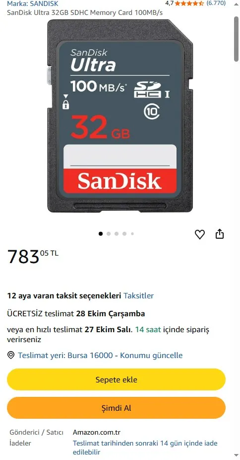 SanDisk Ultra 32GB SDHC Memory Card 100MB/s