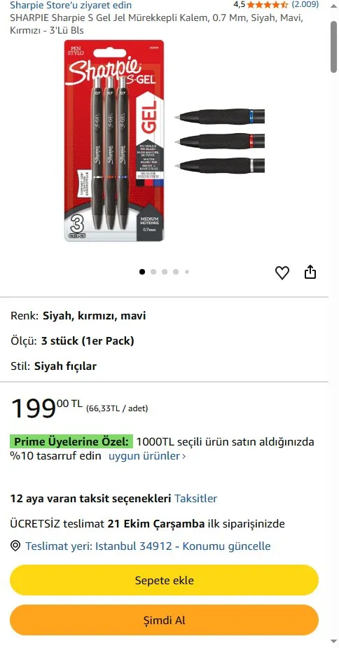 SHARPIE Sharpie S Gel Jel Mürekkepli Kalem, 0.7 Mm, Siyah, Mavi, Kırmızı - 3'Lü Bls