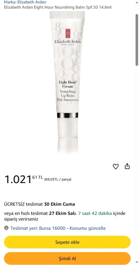 Elizabeth Arden Eight Hour Nourishing Balm Spf 20 14.8ml