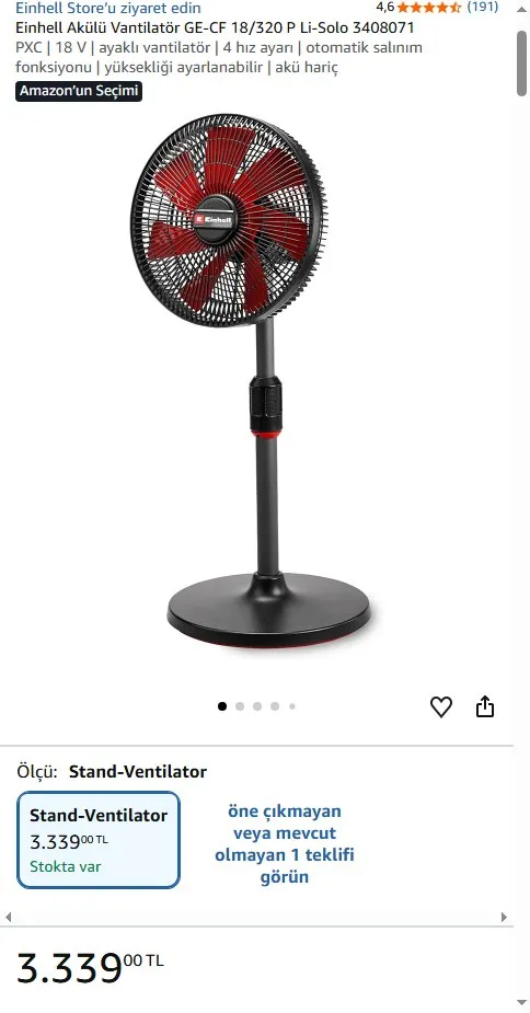 Einhell Akülü Vantilatör GE-CF 18/320 P Li-Solo 3408071