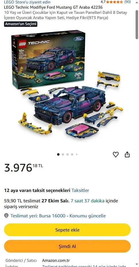 LEGO Technic Modifiye Ford Mustang GT Araba 42236