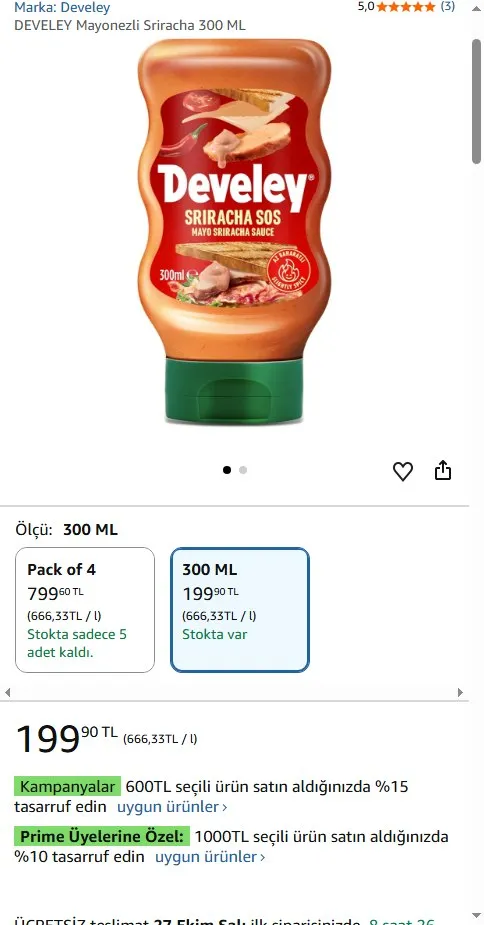 DEVELEY Mayonezli Sriracha 300 ML