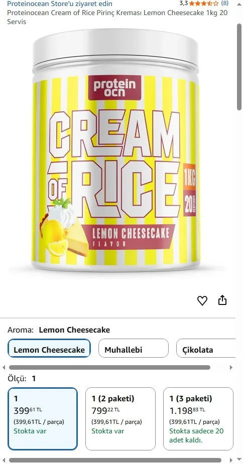 Proteinocean Cream of Rice Pirinç Kreması Lemon Cheesecake 1kg 20 Servis