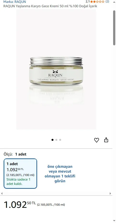 RAQUN Yaşlanma Karşıtı Gece Kremi 50 ml %100 Doğal İçerik