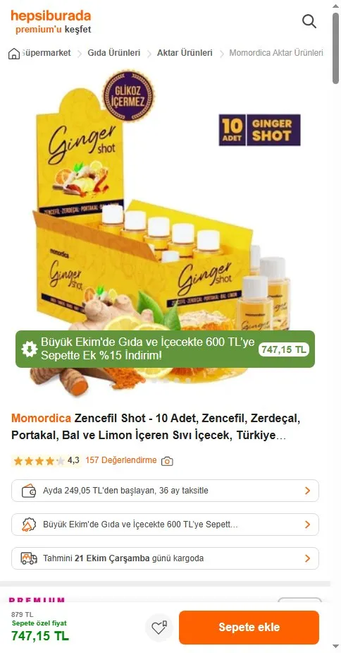 Momordica Zencefil Shot - 10 Adet, Zencefil, Zerdeçal, Portakal, Bal ve Limon İçeren Sıvı İçecek, Türkiye Menşeli