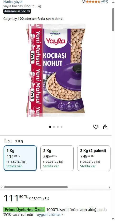 yayla Koçbaşı Nohut 1 kg