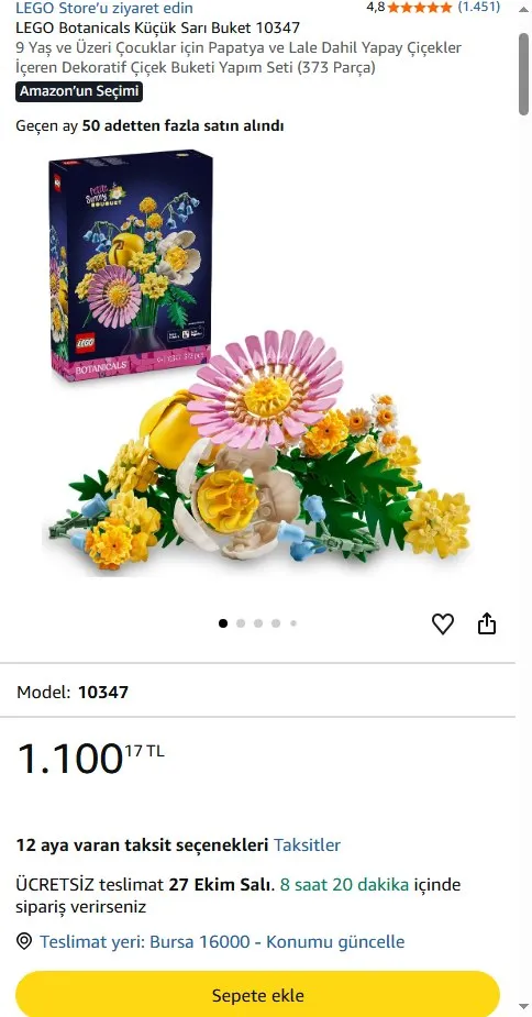 LEGO Botanicals Küçük Sarı Buket 10347