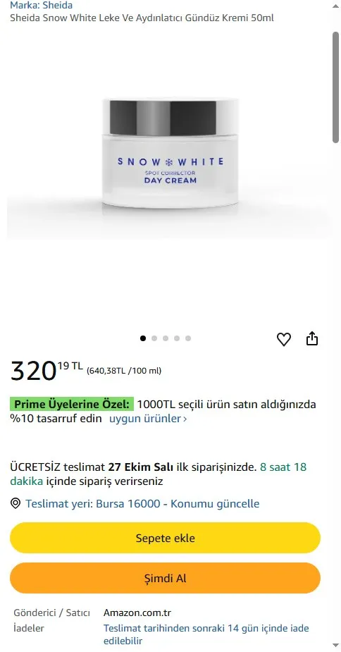 Sheida Snow White Leke Ve Aydınlatıcı Gündüz Kremi 50ml